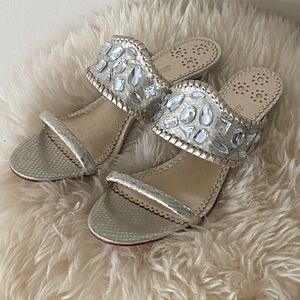 Jack Rogers Metallic Leather Slip-On Jeweled Kitten Heel Sandals Size 9